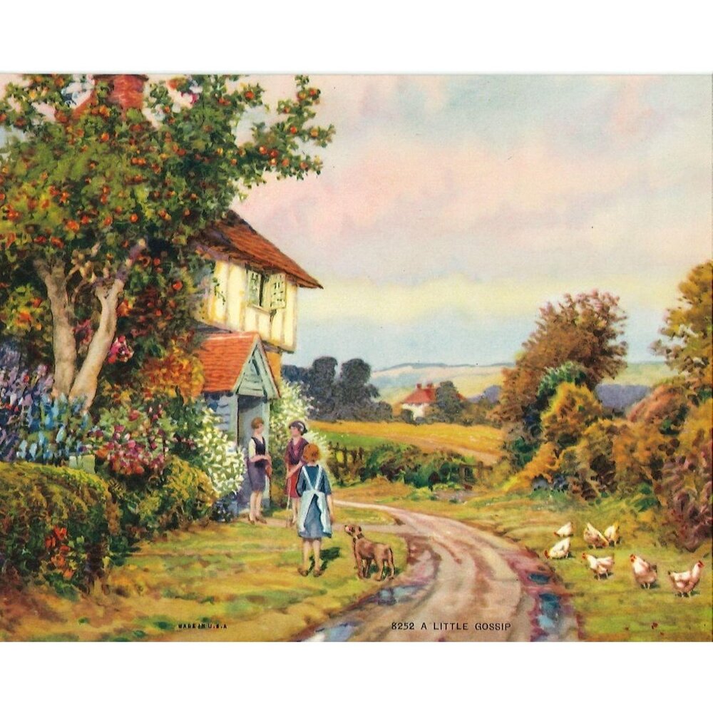 Vintage Calendar Print "A Little Gossip"
